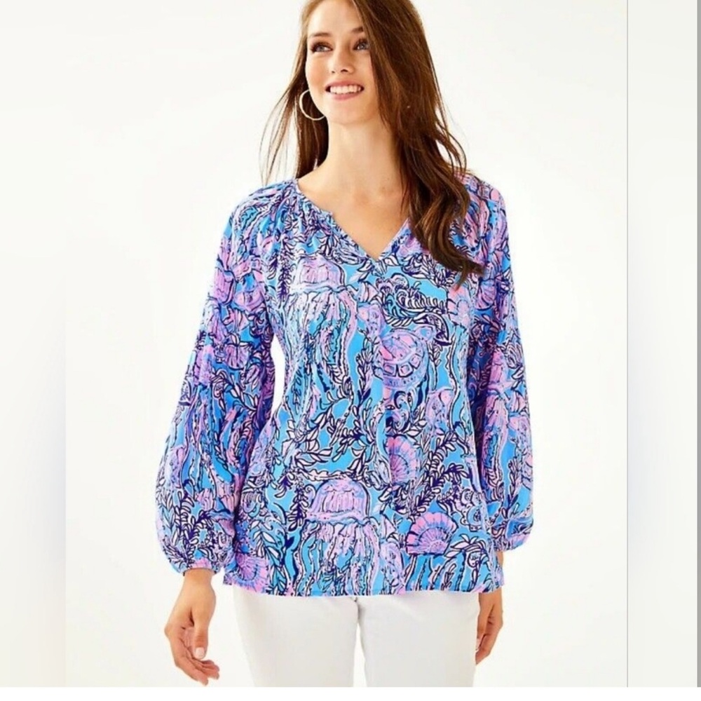 Lilly Pulitzer Winsley Blouse in Lapis Lazuli Horseshoe Bay SZ XL